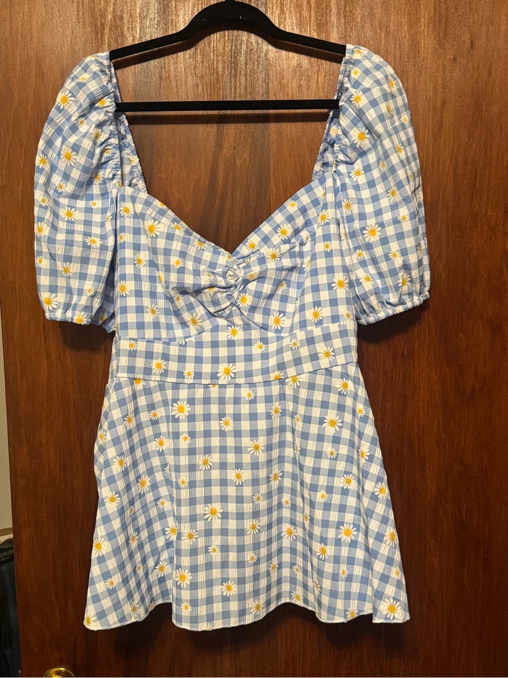 Women’s Plus Size Gingham Cottagecore Boho Daisy Puff Sleeve Tie Back Shirt 3XL